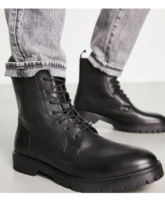 Red Tape Wide Fit chunky sole lace up boots in black leather