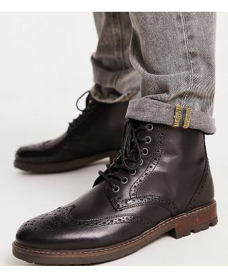 Red Tape Wide Fit lace up brogue boots in black leather
