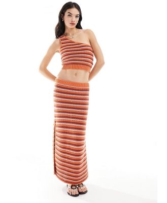 Rhythm Spirit knit beach stripe midi skirt in coral (part of a set)-Orange