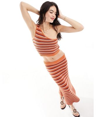 Rhythm Spirit one shoulder knit beach stripe top in coral (part of a set)-Orange