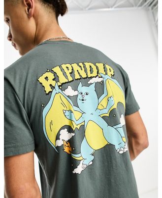 RIPNDIP Charanerm t-shirt in charcoal with chest and back print-Grey