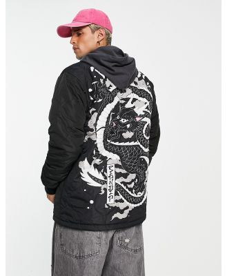 RIPNDIP Mystic Nerm quilted bomber jacket in black with sleeve and back print