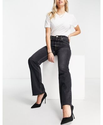 River Island 90's high rise straight cut jeans with split hem in black