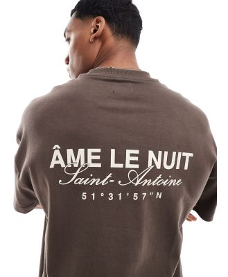 River Island ame le nuit logo t-shirt in brown