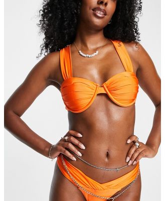 River Island balconette pleated bikini top in orange