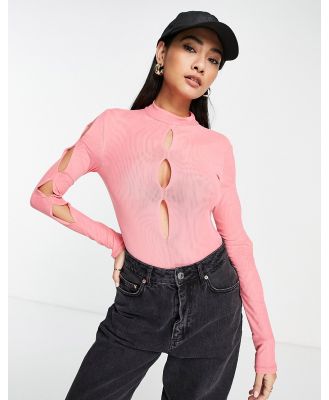 River Island cut out mesh detail body in pink