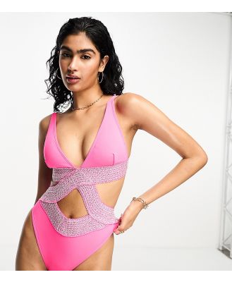 River Island elastic wrap detail plunge swimsuit in bright pink