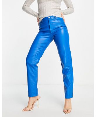 River Island faux leather straight leg pants in bright blue