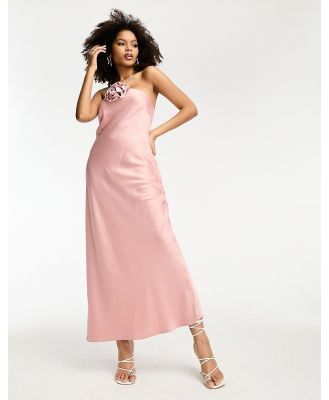 River Island halter satin midi dress with corsage detail in pink