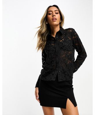 River Island lace beaded shirt in black