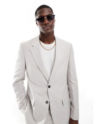 River Island linen look suit jacket in stone-Neutral