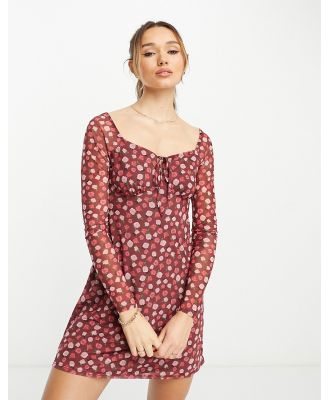 River Island long sleeve floral mini dress in red