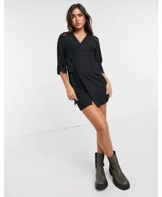 River Island long-sleeved belted cosy mini dress in black