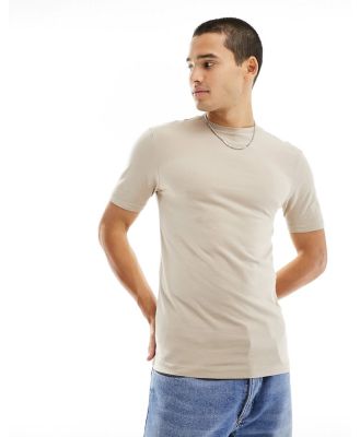 River Island muscle fit t-shirt in stone-Neutral