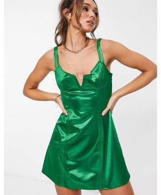 River Island notch front structured mini dress in green