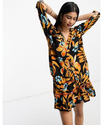 River Island oversized beach shirt in black tropical print (part of a set)