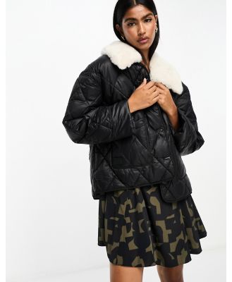 River Island padded jacket with faux fur collar in black