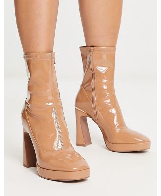 River Island patent sock boots in light brown