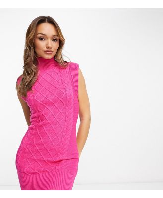 River Island Petite cable knit midi dress in bright pink