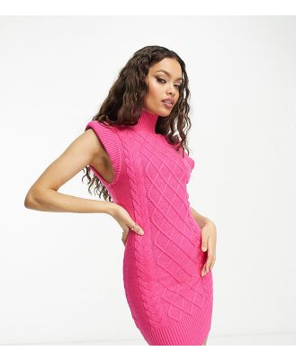 River Island Petite cable knit mini dress in bright pink