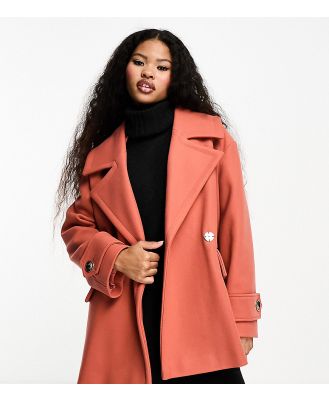 River Island Petite double breasted swing coat in coral-Pink