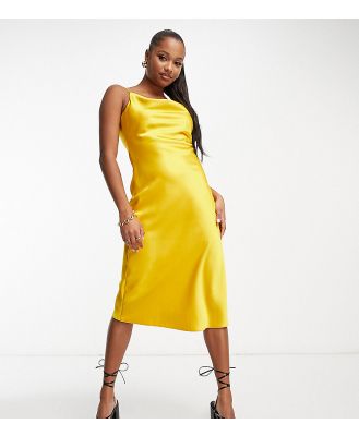 River Island Petite lace cowl neck slip dress in yellow