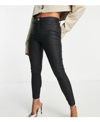 River Island Petite Molly mid rise coated jeans in black