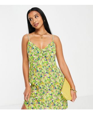 River Island Petite slip mini dress with bead strap detail in green floral