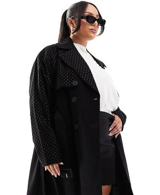 River Island Plus studded trench coat in black