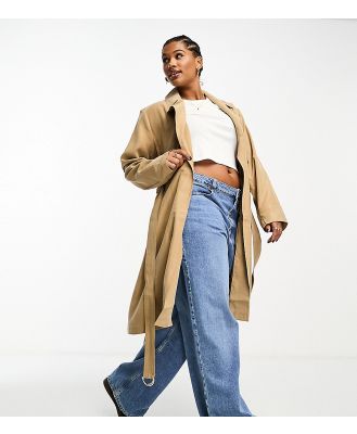 River Island Plus trench coat in beige-Neutral