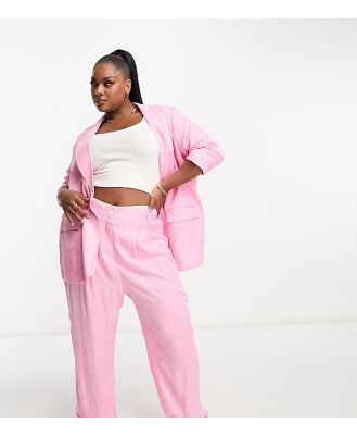 River Island Plus wide leg dad pants in pink (part of a set)
