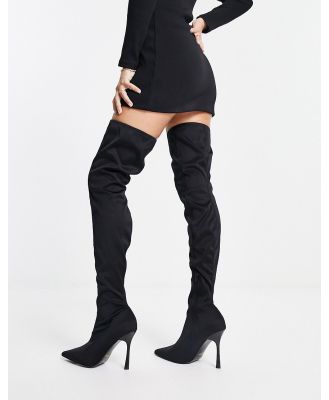 River Island point toe high leg boots in black