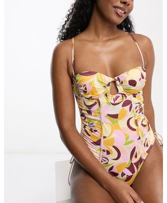 River Island printed ruched balconette swimsuit in pink