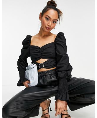 River Island puff-sleeved cut-out crop top in black