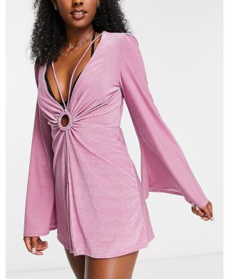 River Island ring detail kaftan mini beach dress in purple