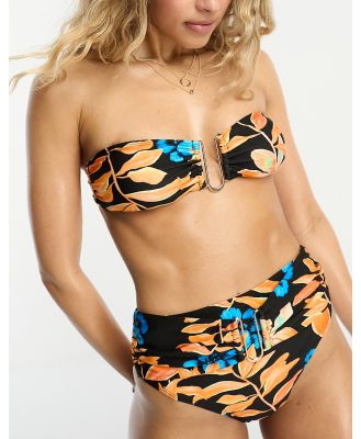 River Island ring trim bandeau bikini top in black tropical print