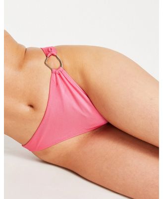 River Island ring trim high rise bikini bottoms in bright pink