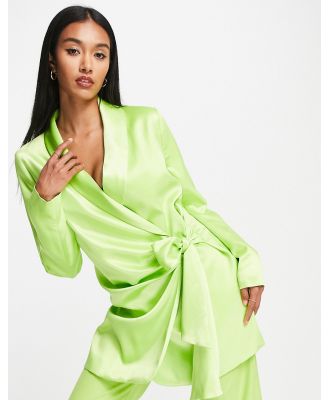River Island satin belted blazer dress in green (part of a set)-Yellow