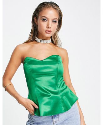 River Island satin effect peplum corset top in green