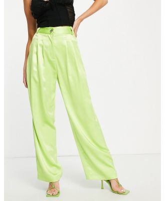 River Island satin tailored pants in lime (part of a set)-Green
