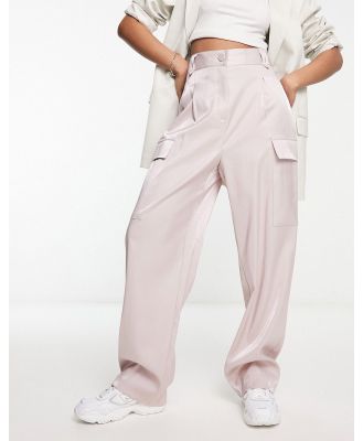 River Island satin utility pants in light pink-Neutral