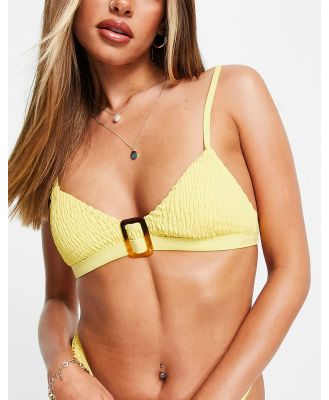 River Island shirred tort buckle bikini top in yellow