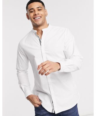 River Island slim fit oxford shirt with grandad collar in white-Navy