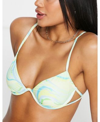 River Island soft underwire wave print bikini top in bright green