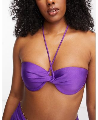 River Island strappy twist balconette bikini top in purple