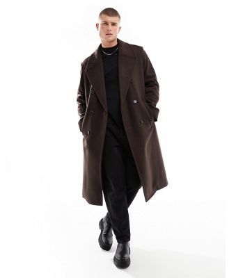 River Island Studio wool coat in dark brown