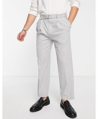 River Island tapered belted smart pants in grey