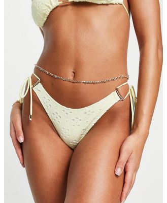 River Island textured floral strappy bikini bottoms in yellow