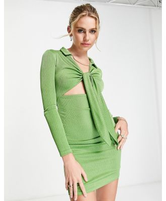 River Island tie front ruched side mini dress in green