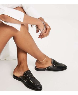 River Island Wide Fit studded backless loafers in black